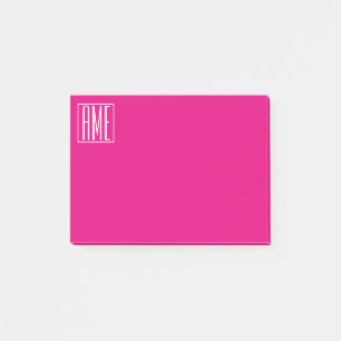 Post-it® 3 Initiales Monogramme   Blanc sur rose chaud