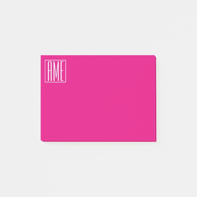 Post-it® 3 Initiales Monogramme | Blanc sur rose chaud (Devant)