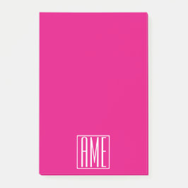 Post-it® 3 Initiales Monogramme | Blanc sur rose chaud