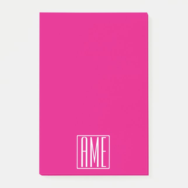 Post-it® 3 Initiales Monogramme | Blanc sur rose chaud (Devant)