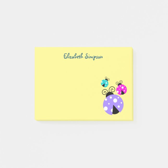 Post-it® 3 Ladybugs en rose violet et bleu Personnalisé (Devant)