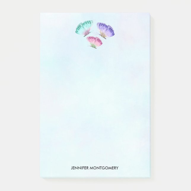Post-it® 3 Mignons Papillons Pastel Aquarelle Colorée (Devant)