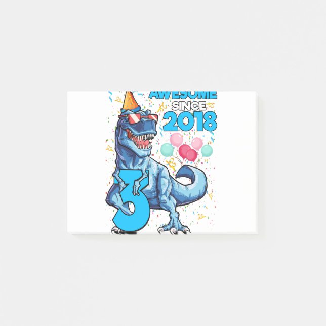 Post-it® 3e anniversaire dinosaure 3 ans garçon enfants inc (Devant)