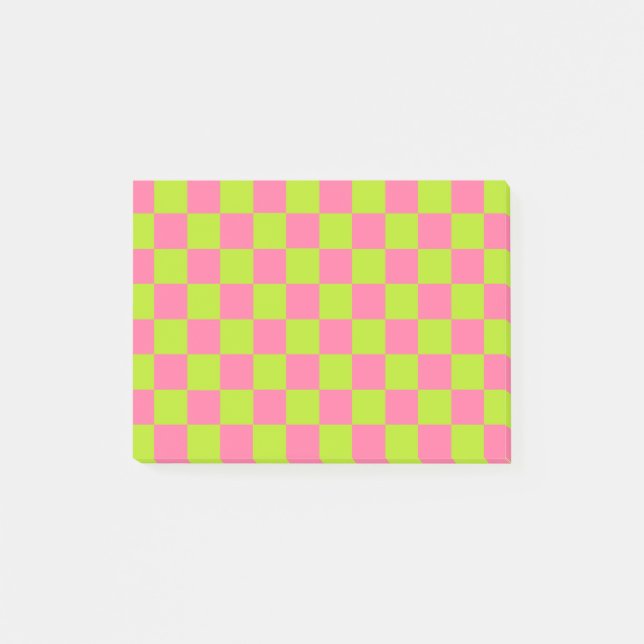 Post-it® à damiers Lime vert et rose (Devant)