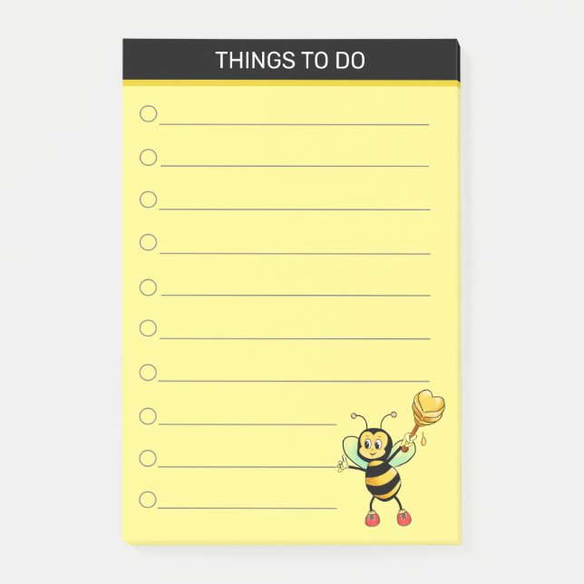 Post-it® Abeille au miel mignonne moderne sur noir & jaune (Devant)