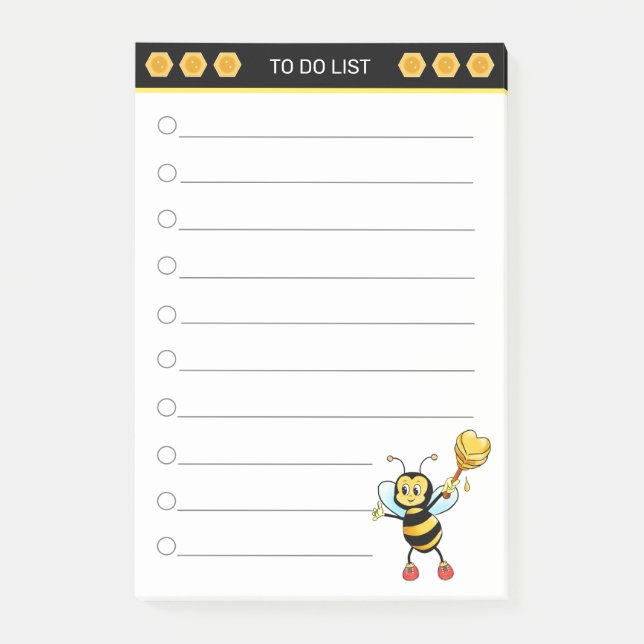 Post-it® Abeille miel mignonne sur les notes post-it noir e (Devant)