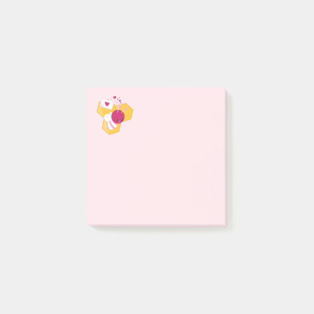 Post-it® Abeille mignonne aux Coeurs de Saint-Valentin rose (Devant)