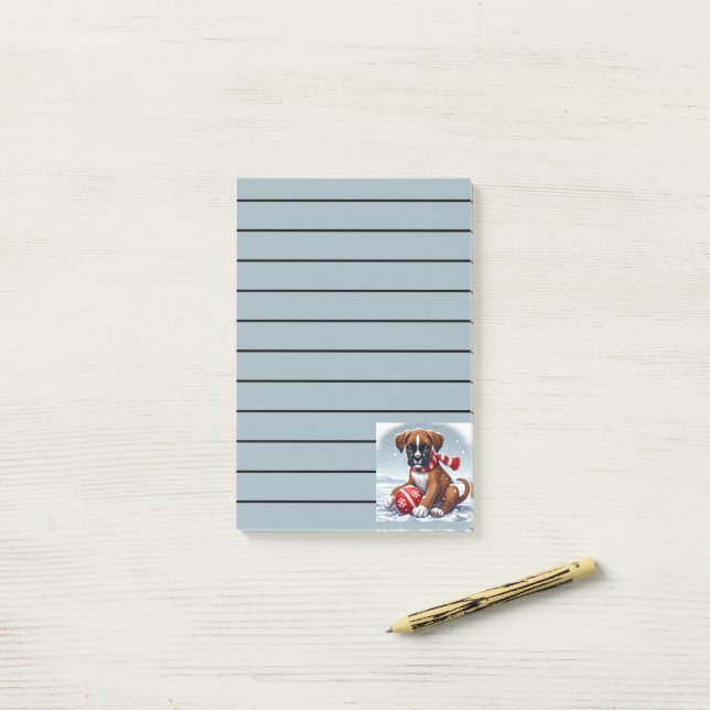 Post-it® Adorable Boxer Puppy dans le paysage neigeux (Sur un bureau)