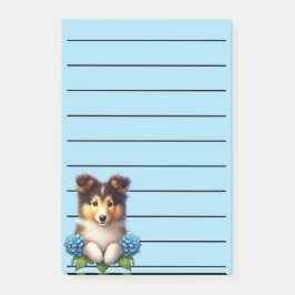 Post-it® Adorable Collie Chiot avec Fleurs Bleues