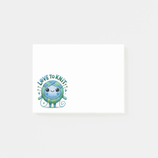 Post-it® Aimer to Knit Citation mignonne Bleu Vert Ball Fil (Devant)