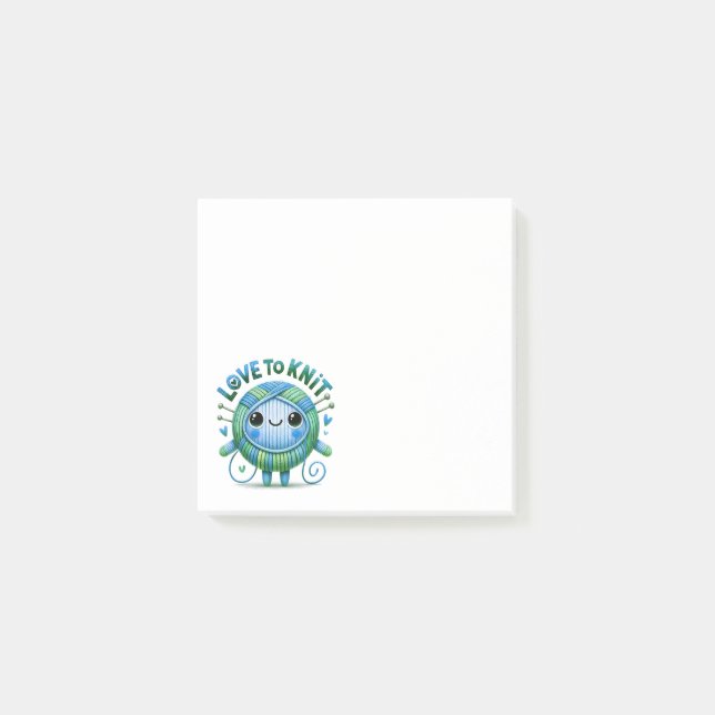 Post-it® Aimer to Knit Citation mignonne Bleu Vert Ball Fil (Devant)