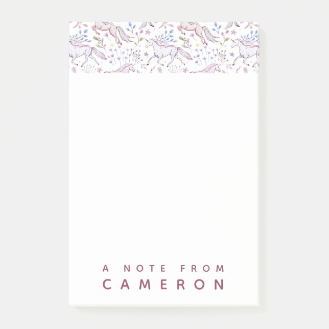 Post-it® Ajoutez votre licorne | florale nommée d'aquarelle (Devant)