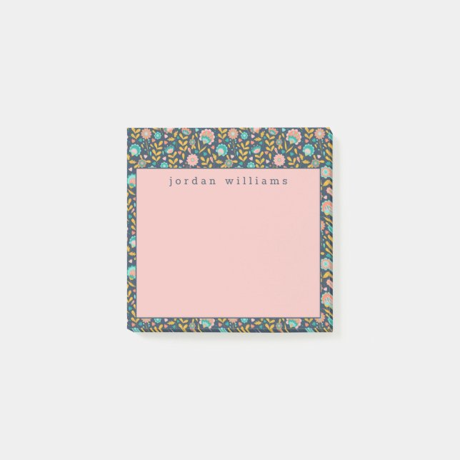 Post-it® Ajoutez votre motif de fleur nommé d'art populaire (Devant)