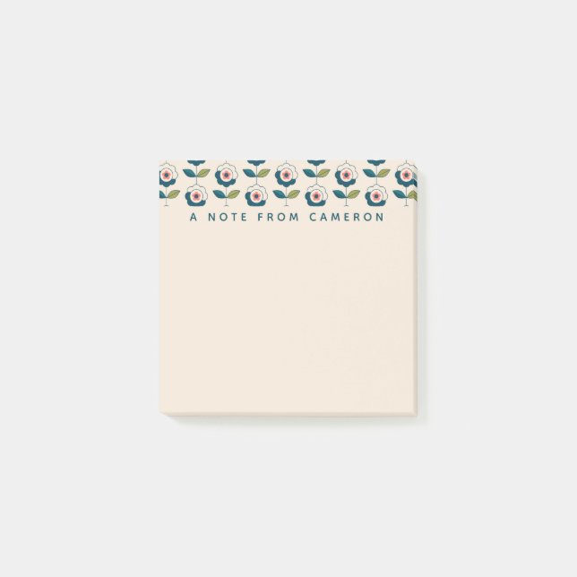 Post-it® Ajoutez votre motif floral de | rétro turquoise (Devant)