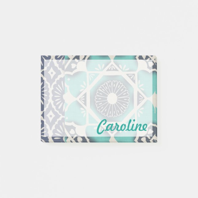 Post-it® Ajoutez votre nom | Carrelage Batik bleu II (Devant)