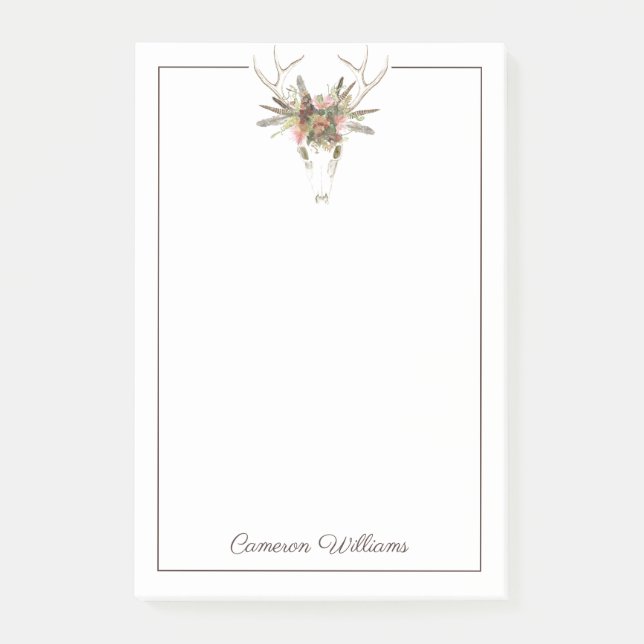 Post-it® Ajoutez votre nom | Crâne et fleurs de cerfs (Devant)