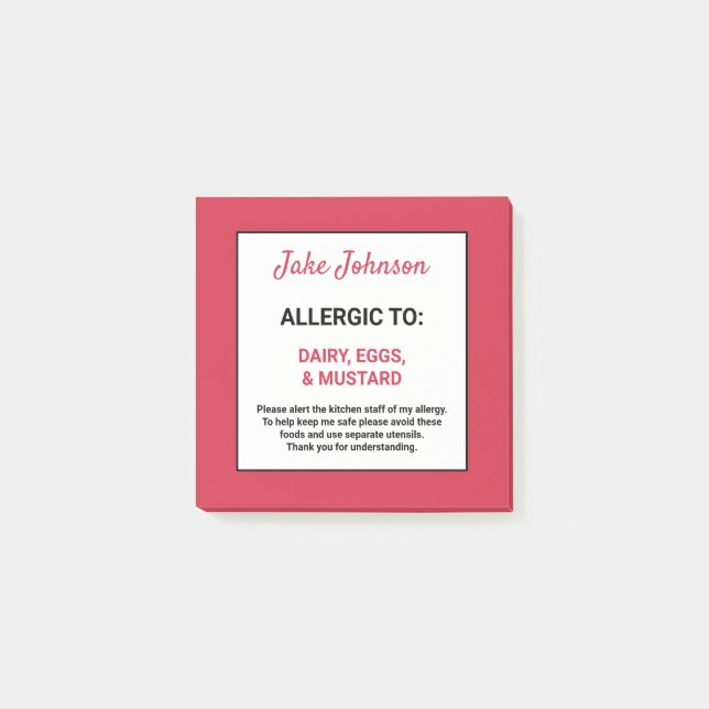 Post-it® Alerte d'allergie alimentaire personnalisée rouge  (Devant)