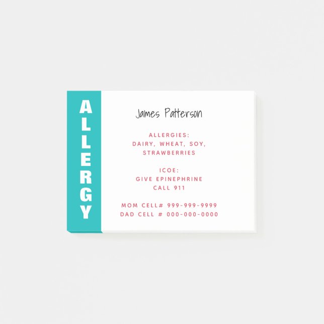 Post-it® Alerte d'allergie alimentaire personnalisée sarcel (Devant)