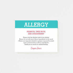 Post-it® Alerte d'allergie alimentaire Restaurant personnal