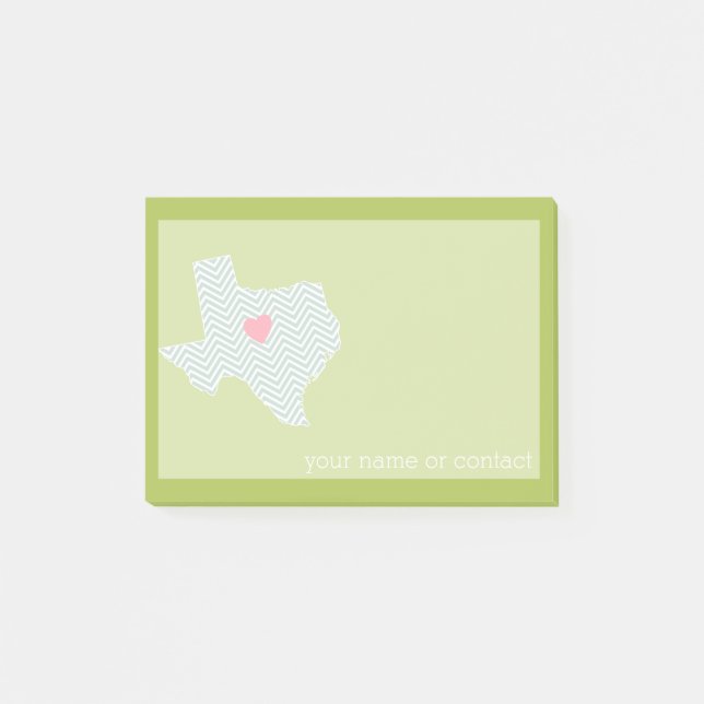 Post-it® Amour pour l'État du Texas avec cœur personnalisé  (Devant)