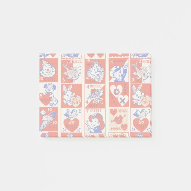 Post-it® Amour Rétro de la Saint-Valentin Motif Mignon (Devant)