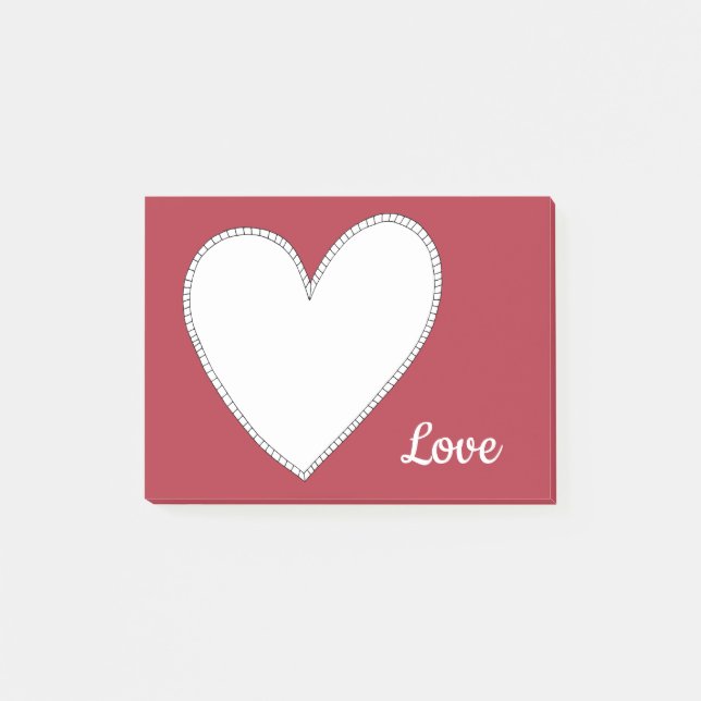 Post-it® Amour Rouge Uni avec Cœur Blanc (Devant)