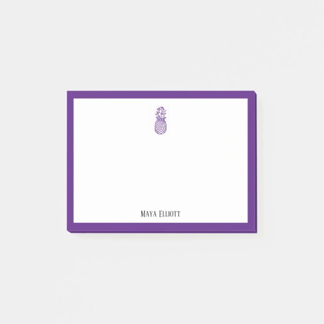 Post-it® Ananas violet et bordure en blanc avec nom (Devant)