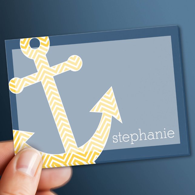Post-it® Ancre nautique avec Motif de Navy Jaune Chevron (Custom Post It Note Pad)