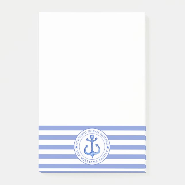 Post-it® Ancre nautique Marine Bleu rayé Personnalisé (Devant)