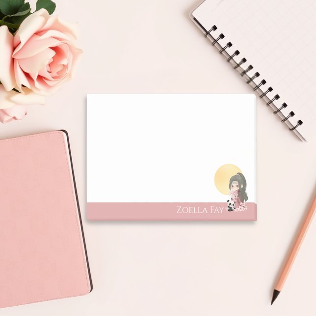 Post-it® Anime Mignon Personnalisé Kawaii Sur Mesure (Cute Girly Custom Personalized Kawaii Anime Style Girl Panda Bear Post it Notes)