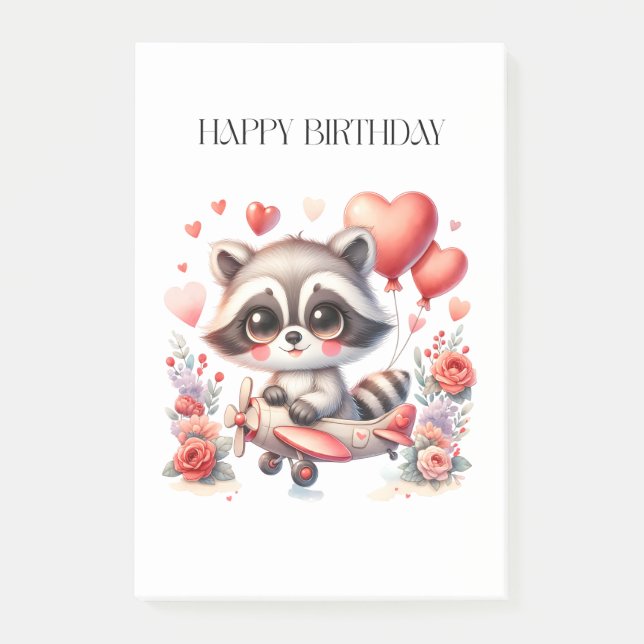 Post-it® Anniversaire de Raton Laveur Volant (Devant)