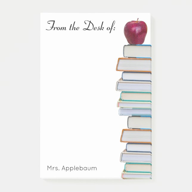 Post-it® Apple avec la pile de livres scolaires Nom de l'en (Devant)