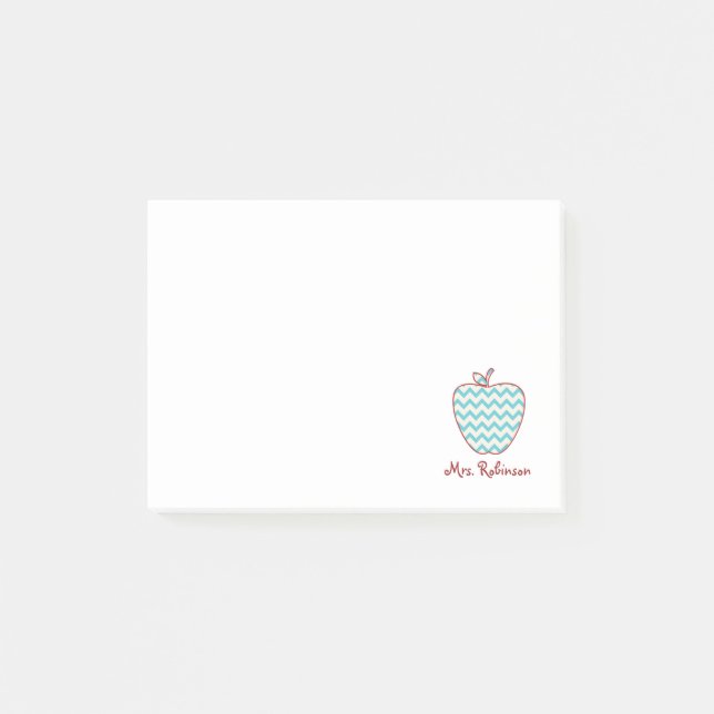 Post-it® Aqua Chevron Apple Teacher Post-It Notes (Devant)