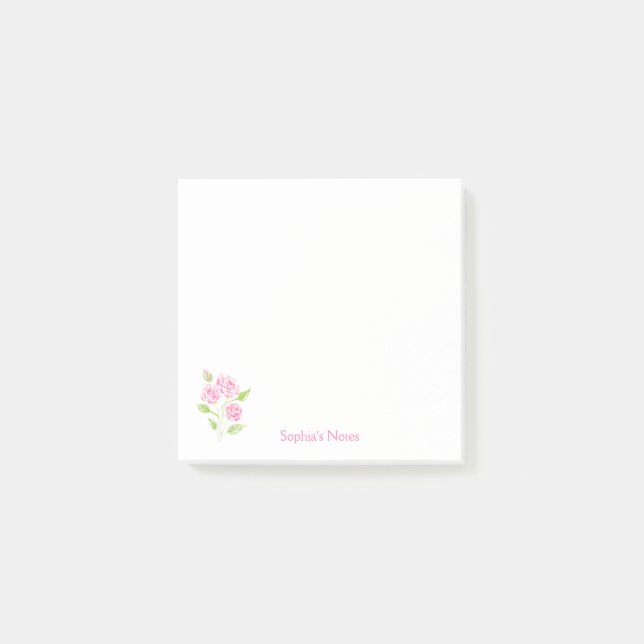 Post-it® Aquarelle à perte peinte à la main Rose Floral (Devant)