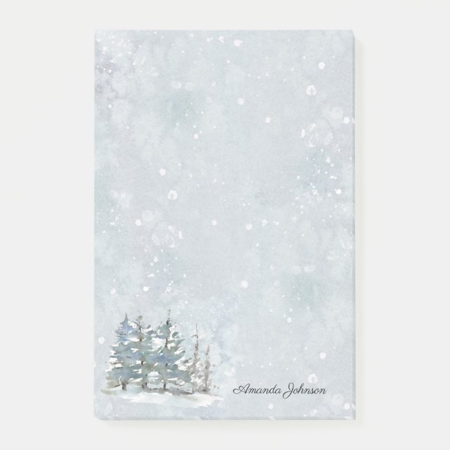 Post-it® Aquarelle Abstraite Scène de neige hivernale avec  (Devant)