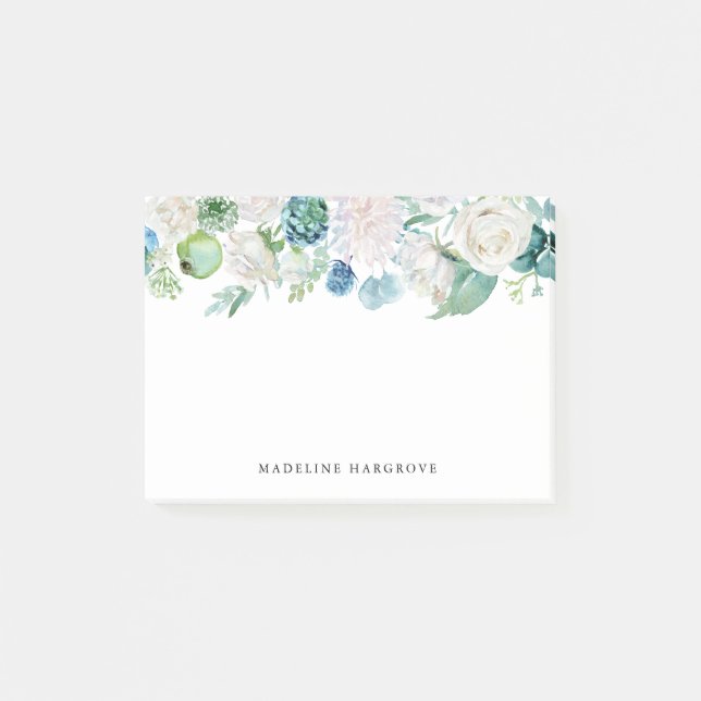 Post-it® Aquarelle bleu et blanc Floral Personnalisé (Devant)