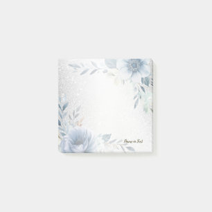 Post-it® Aquarelle bleu foncé Fleurs Argent Élégant