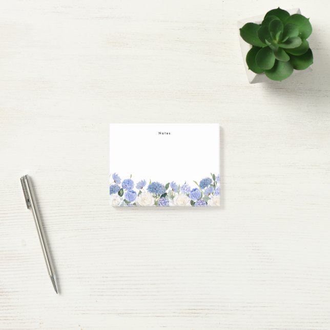 Post-it® Aquarelle bleu Hydrangée blanche Rose personnalisé (Bureau)