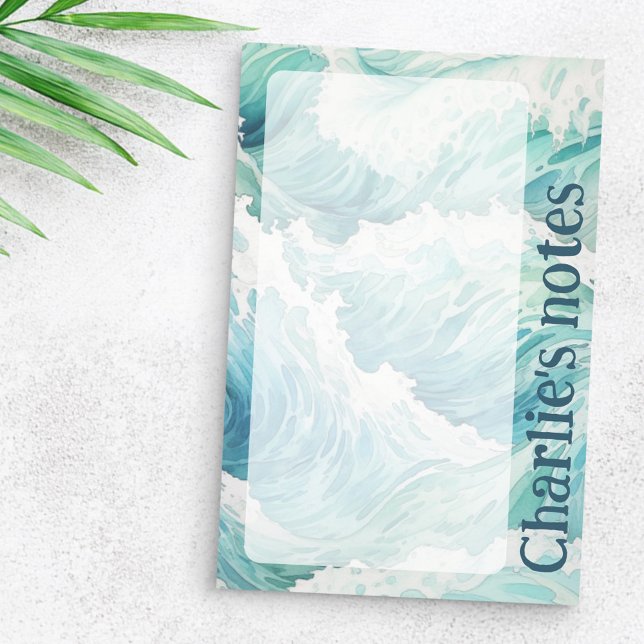 Post-it® Aquarelle bleu vagues nom personnalisé (Watercolor blue waves custom name post-it notes)