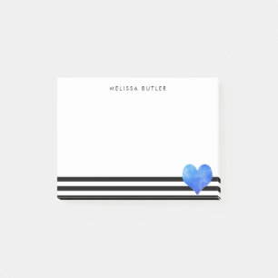 Post-it® Aquarelle bleue Coeur sur bande noire et blanche