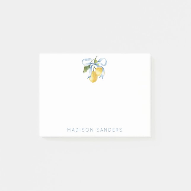 Post-it® Aquarelle Blue Bow Lemons Personnalisé (Devant)