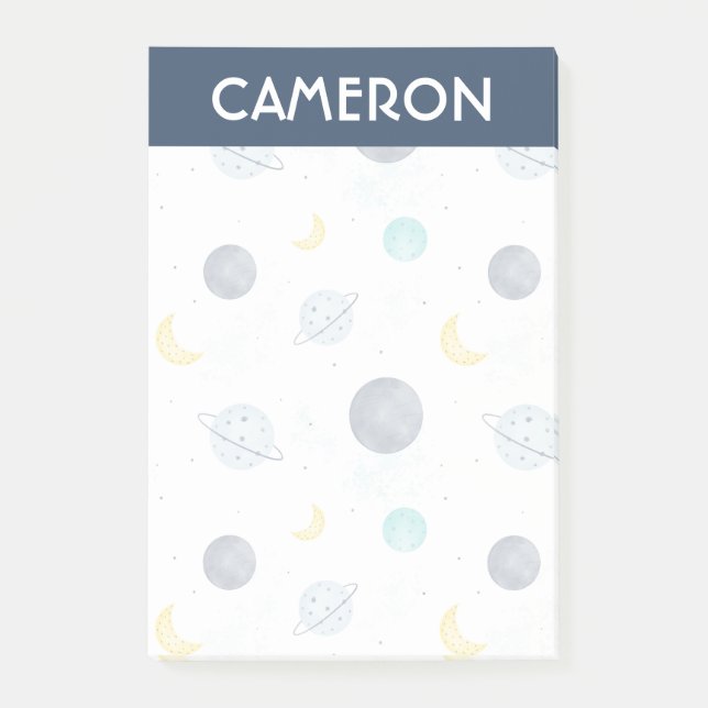 Post-it® Aquarelle Blue Space Planet Motif (Devant)