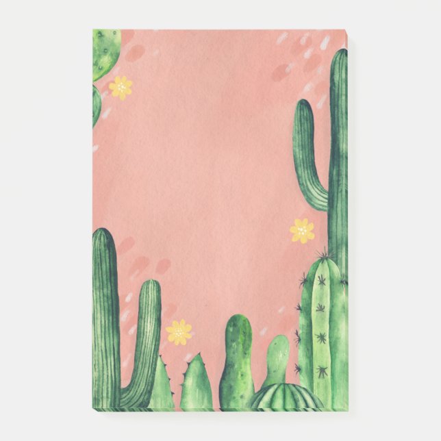 Post-it® Aquarelle cactus vert rose mignon. Succulentes (Devant)