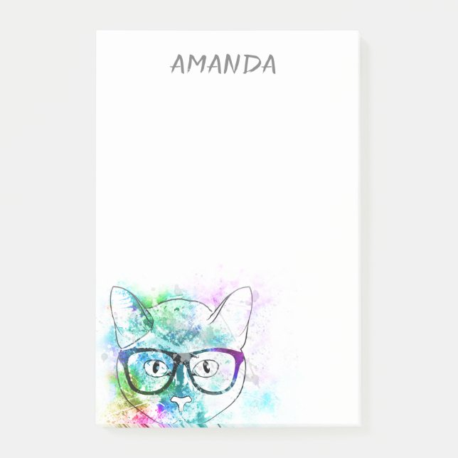 Post-it® aquarelle chat design personnalisé post-it note (Devant)