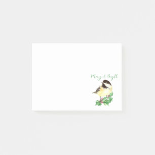 Post-it® Aquarelle Chickadee Oiseau Joyeux et Noël brillant