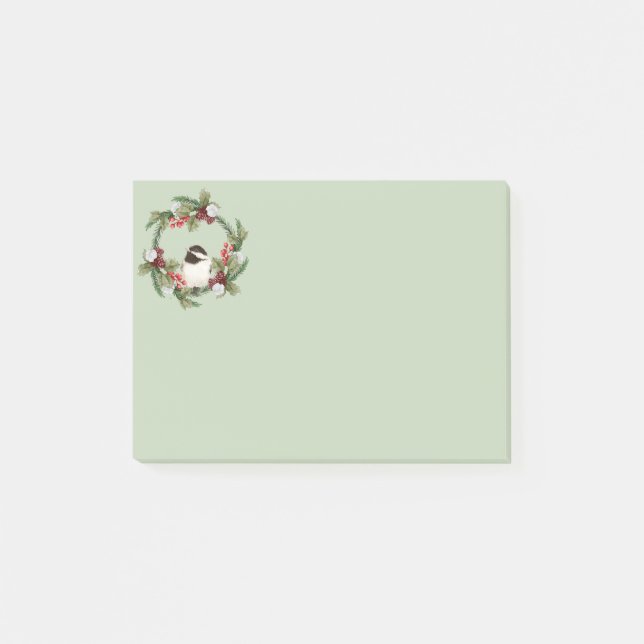 Post-it® Aquarelle Crickadee Bird Holly Wreath (Devant)