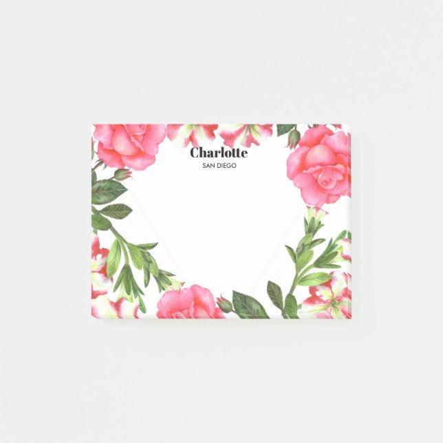 Post-it® Aquarelle Fleurs roses couronne circulaire (Devant)