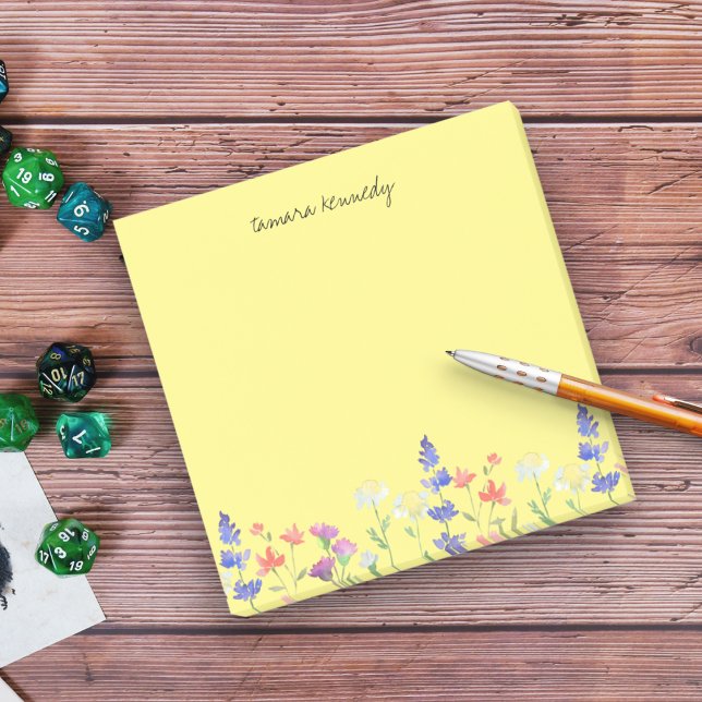 Post-it® Aquarelle Fleurs sauvages Nom personnalisé Floral (Watercolor Wildflowers Personalized Name Floral Post-it Notes
)