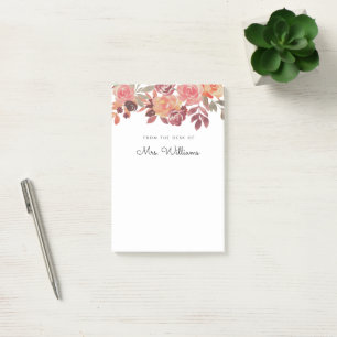 Post-it® Aquarelle Floral rose enseignant Post-It Note