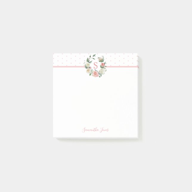 Post-it® Aquarelle Floral Rose Flowers Monogramme (Devant)